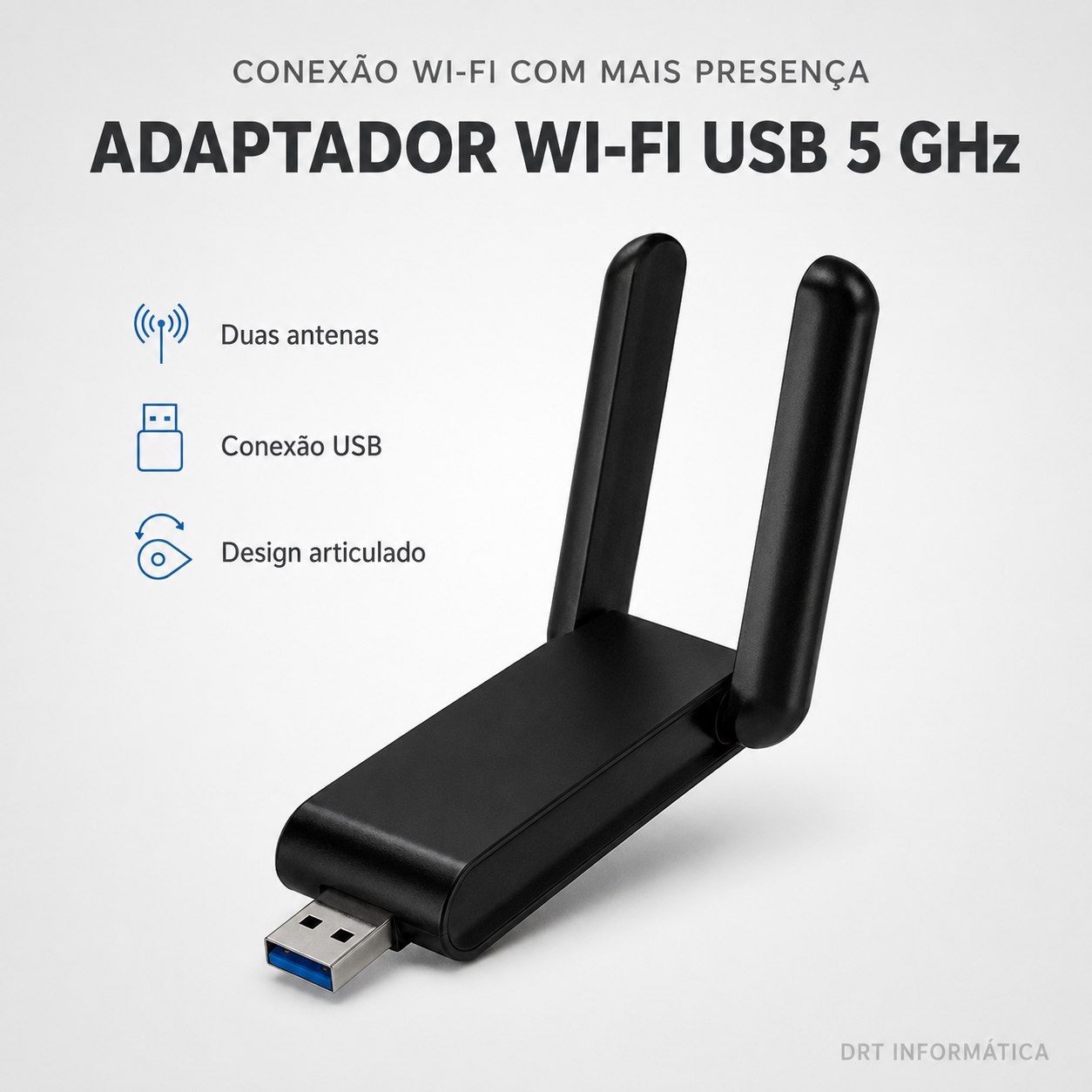 Adapt. Wi-Fi USB 5GHz 2 Antenas
