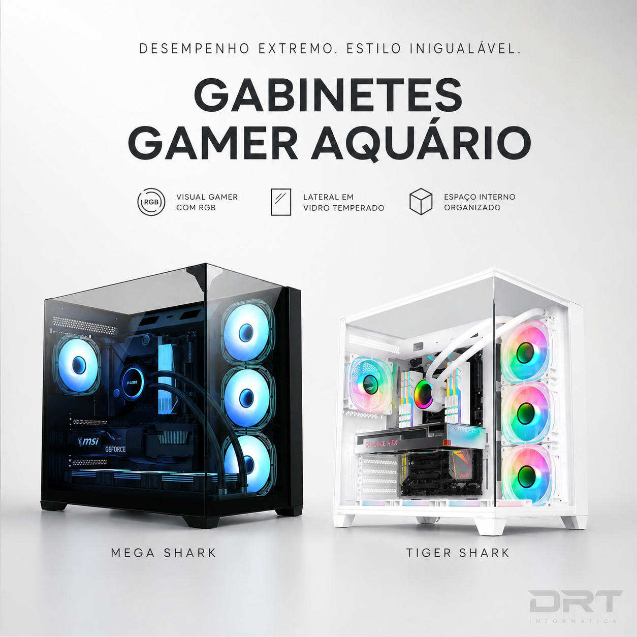 Gabinete Gamer Aquário Mega Shark / Tiger Shark