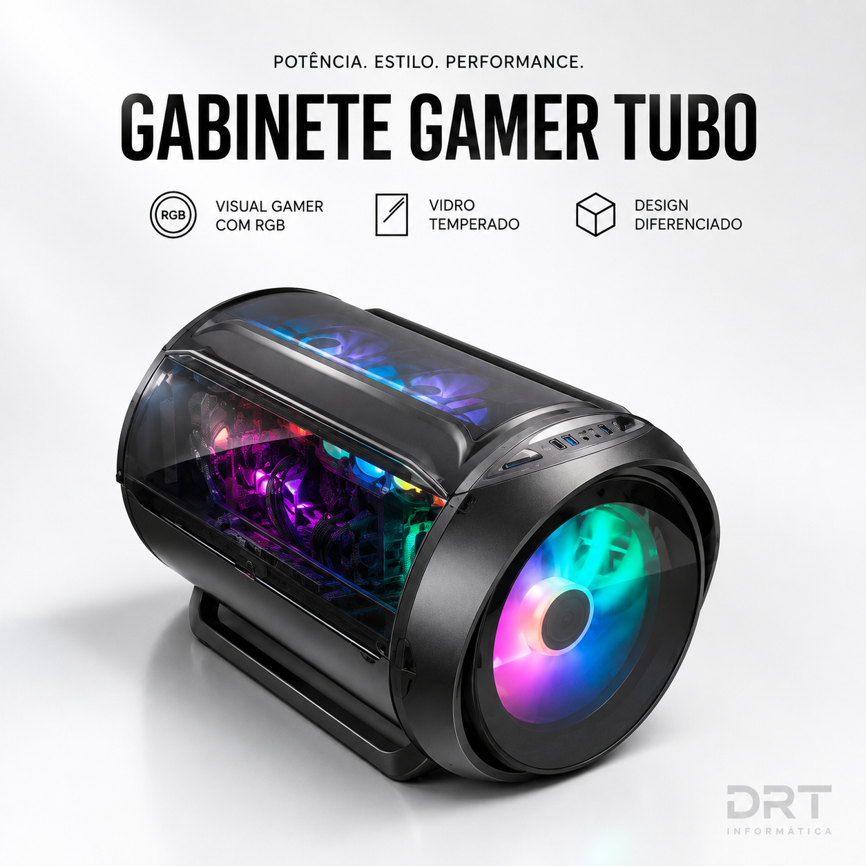 Gabinete Gamer Tubo com RGB