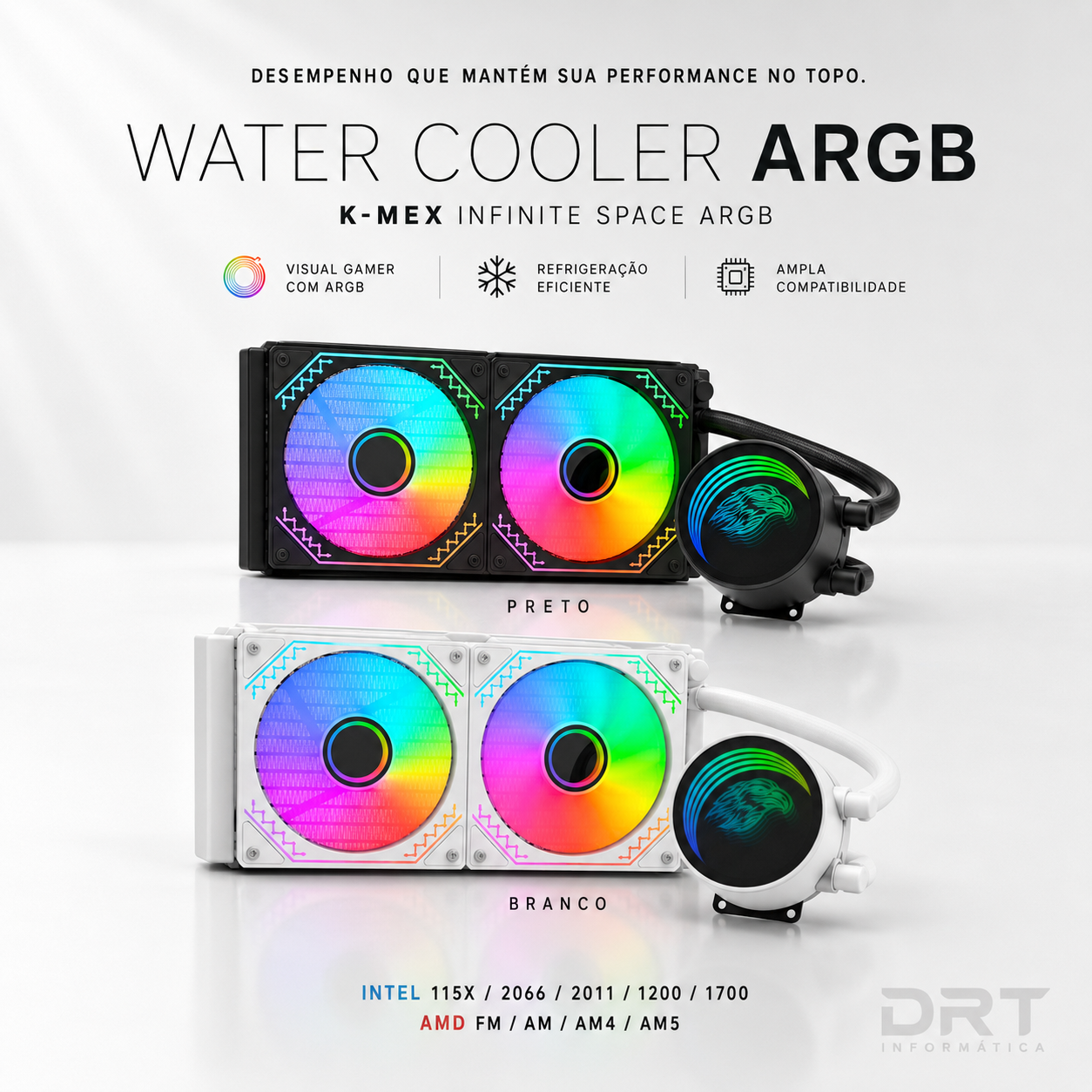 Water Cooler K-MEX Infinite Space ARGB 240mm – Preto / Branco