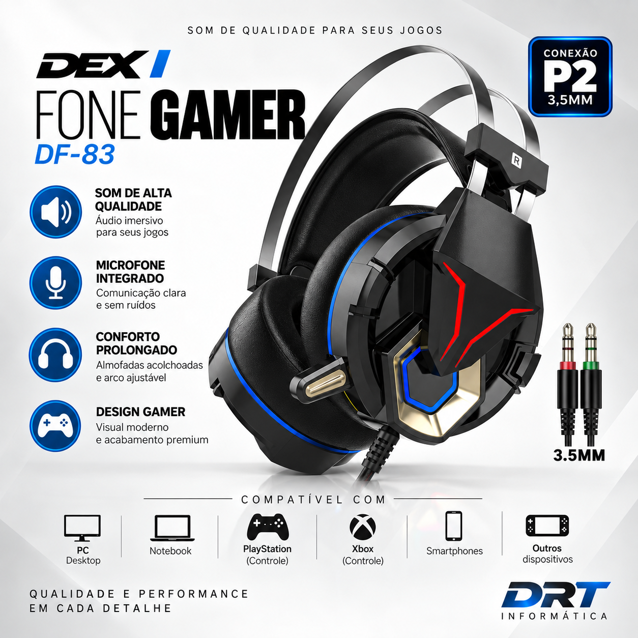 Fone Gamer DEX DF-83 com Microfone